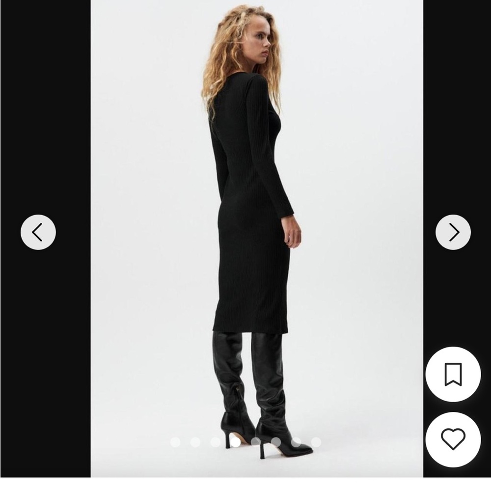 Zara Black Ribbed Button-Front Midi Dress - Picture 3 of 8